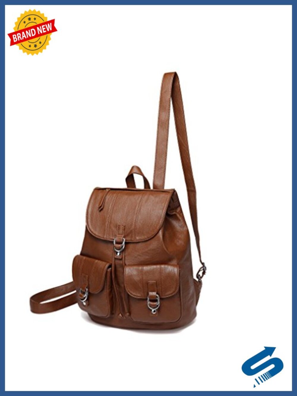 Faux Leather Buckle Flap Drawstring Mini Backpack College Two Front Pockets